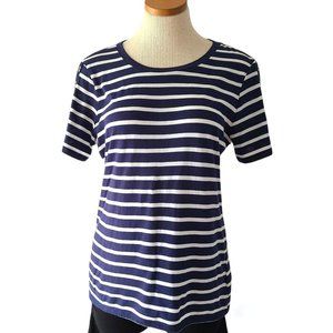 Michael Michael Kors Striped Short Sleeve Tee Top, Navy Blue & White, Gold SIZE